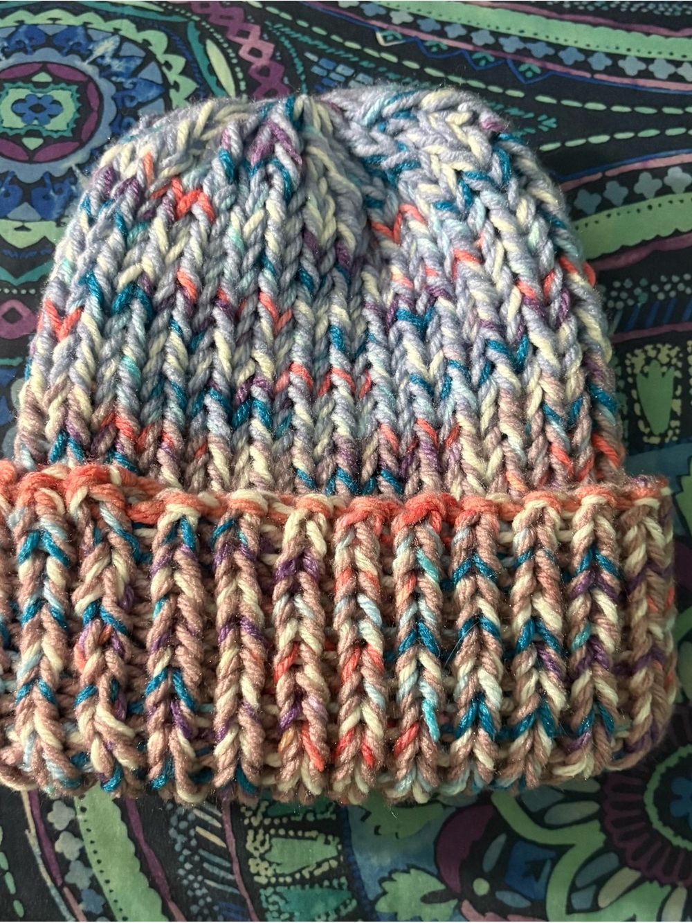 Chunky Multicolor Knit Beanie - Soft Pastel Mix